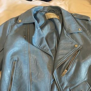 Women’s blue Zara faux leather jacket